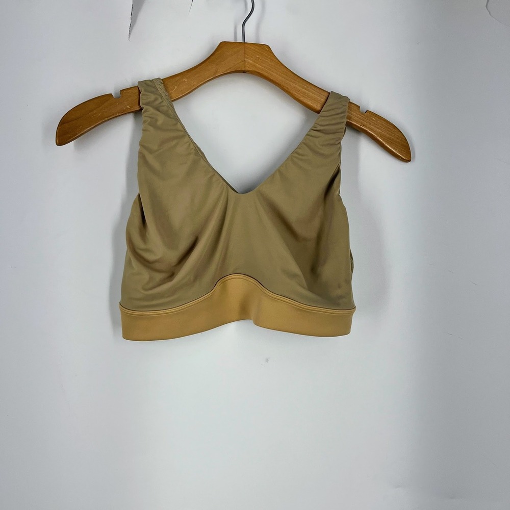 Harper Wilde Women Tan V-Neck Ruched Shoulder Light Support Sports Bra Size XL